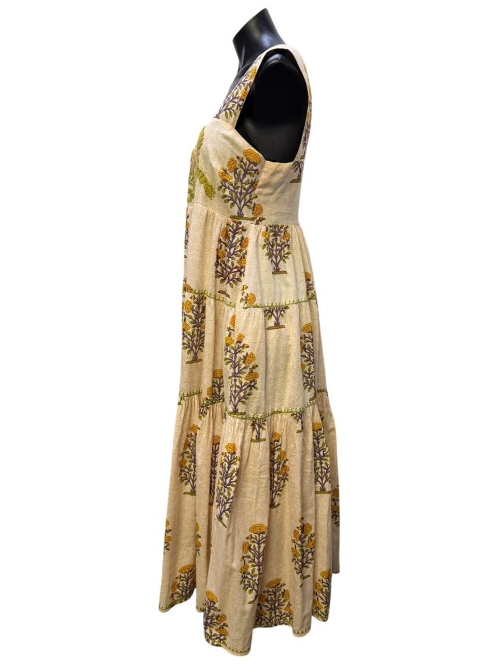 Sister Mary Dress Cream Green Floral Embroidered Boho Maxi M - Picture 4 of 8